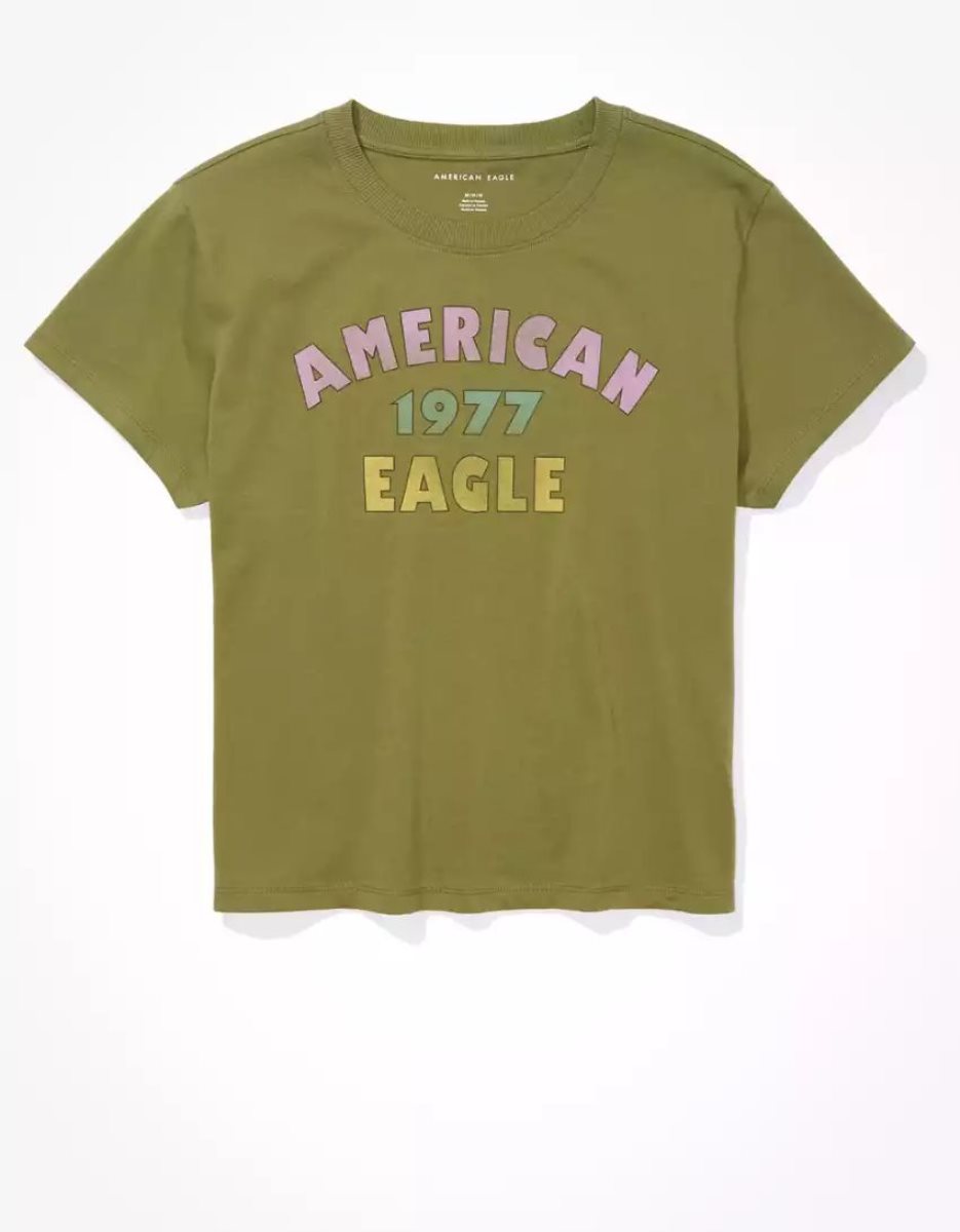 T Shirts American Eagle AE Graphique Tee Vert Olive Femme | EFJ-70046548